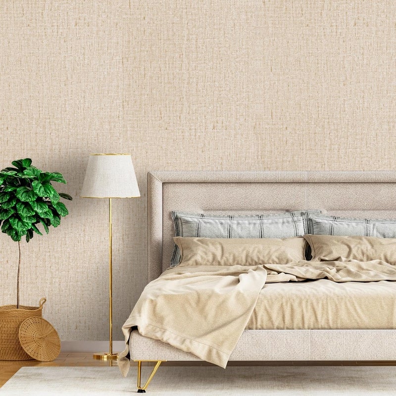lenify Beige Grasscloth Wallpaper Peel and Stick Wallpaper Textured Contact Paper 15.7inch x 118.1inch Faux Linen Wallpaper Vintage Grasscloth Contact Paper Self Adhesive Removable Wallpaper Vinyl - Image 4
